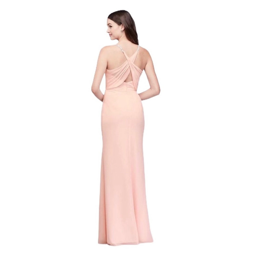 David’s Bridal Peach Bellini Bridesmaid Dress with Crystal Straps